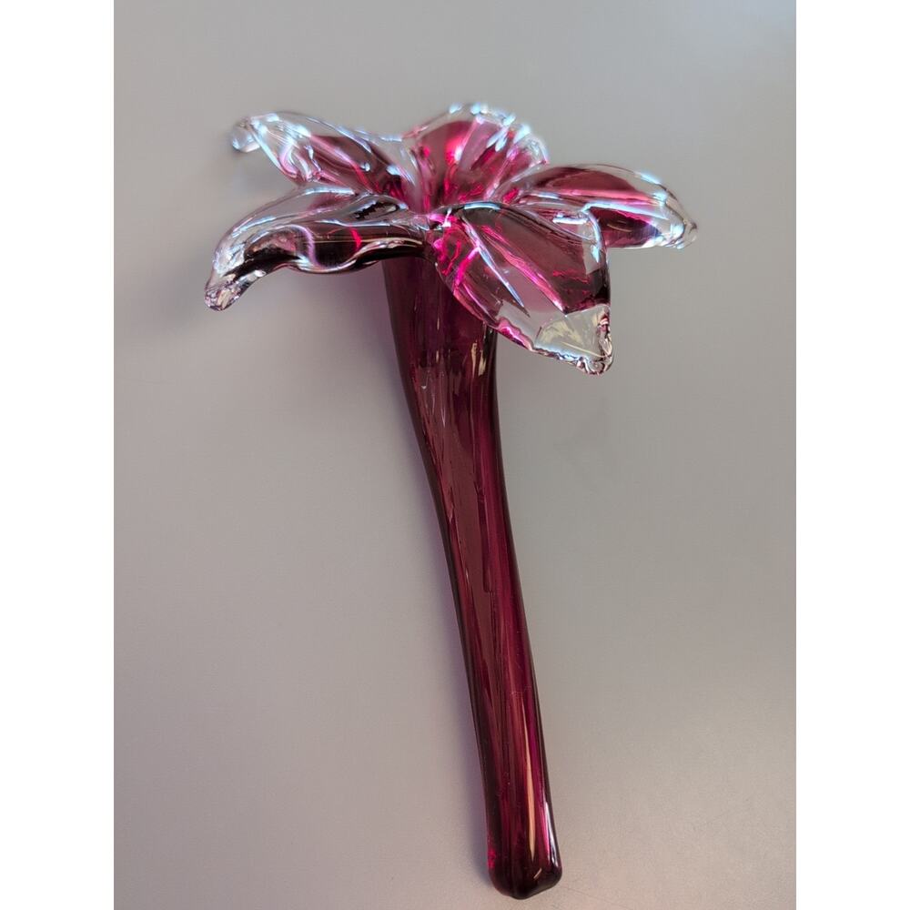 Vintage Pilgrim Cranberry Glass Lily Flower Single Blossom Bud Vase Sculpture 9” - Picture 2 of 6
